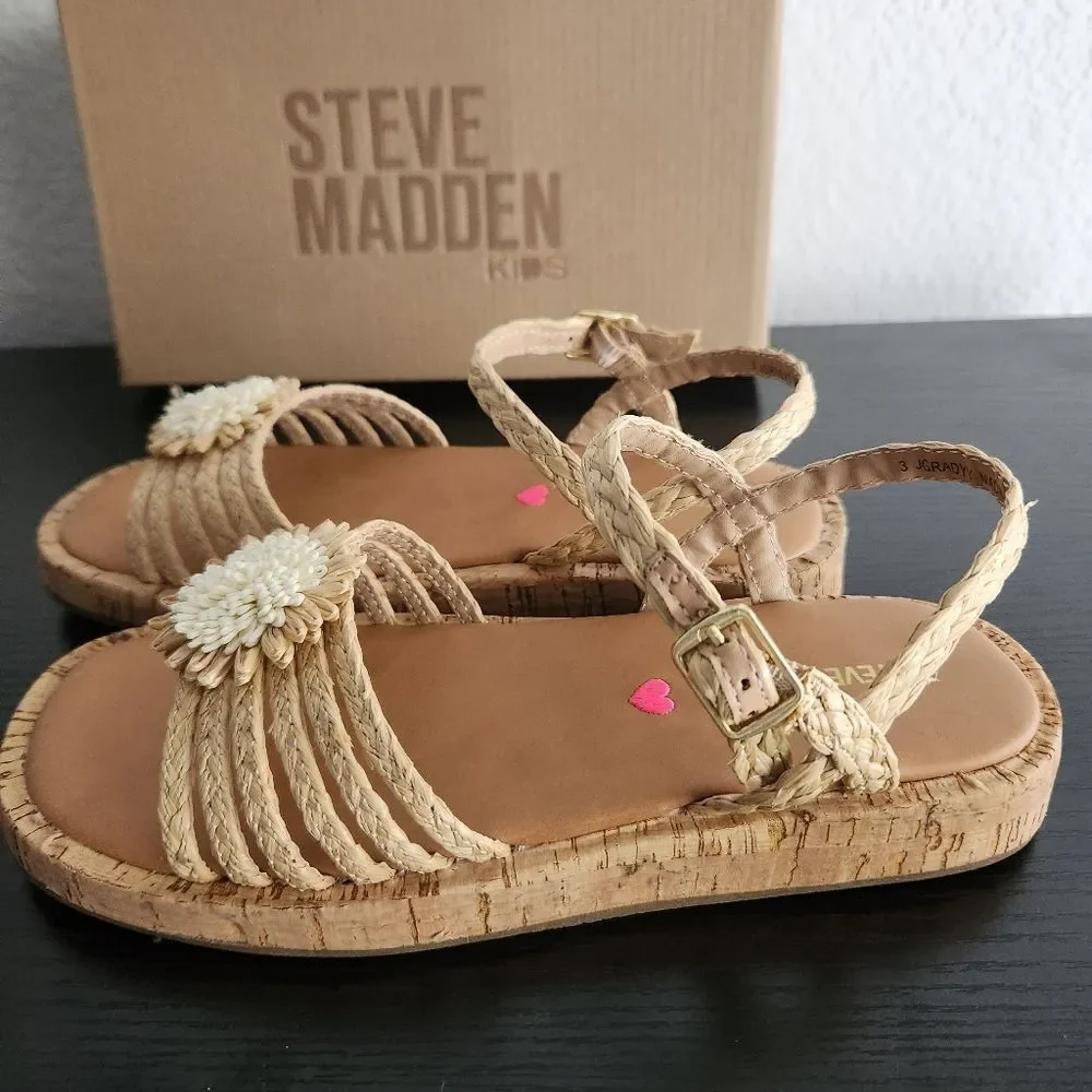Steve Madden Kids Girls JGRADYY Tan Braided Slingback Sandals Size 3
